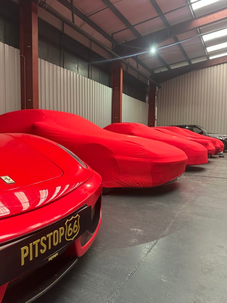 Car stored under protective cover in Car storage